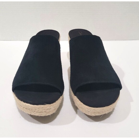 Clarks Maritsa Espadrille Sandals Womens Size 9 Black Suede Slip On Pumps Heels - Picture 3 of 12
